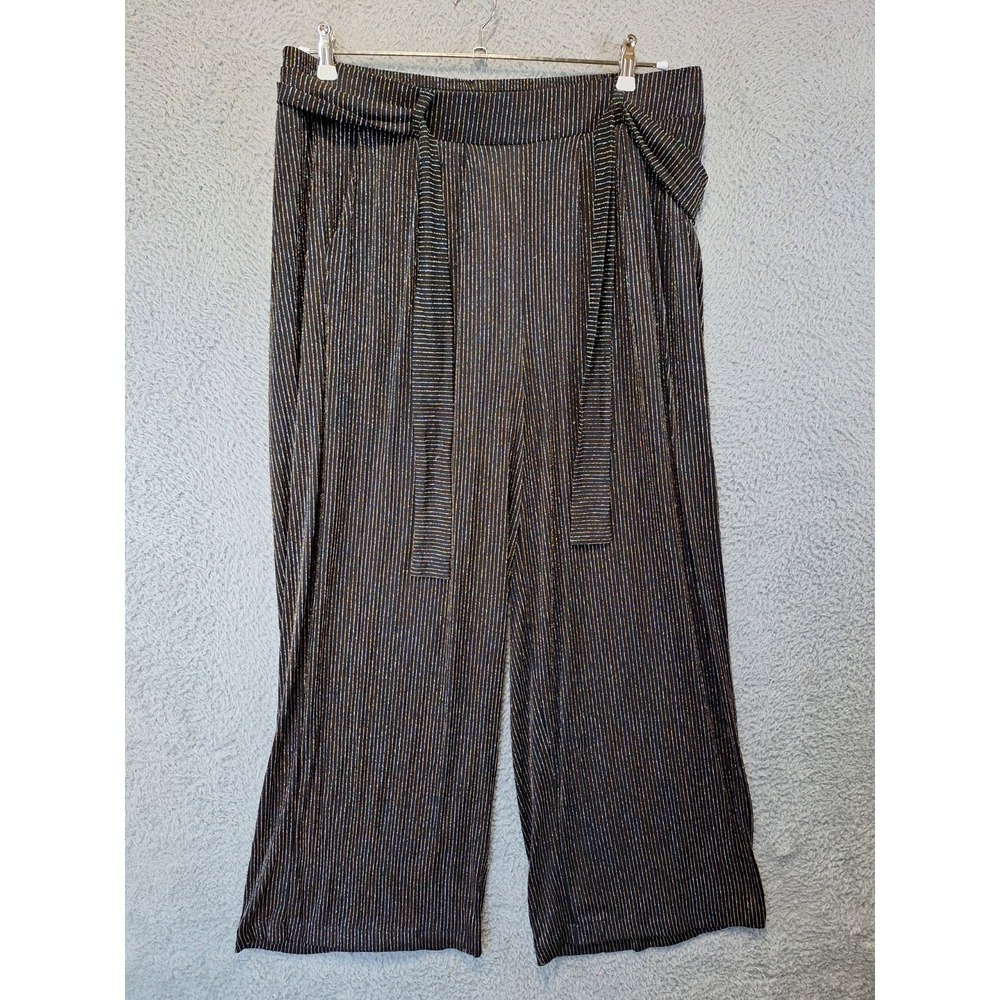 Torrid Pants Womens 1 (Fits 37x29) Black Lurex Stripe Metallic Self Tie Wide Leg